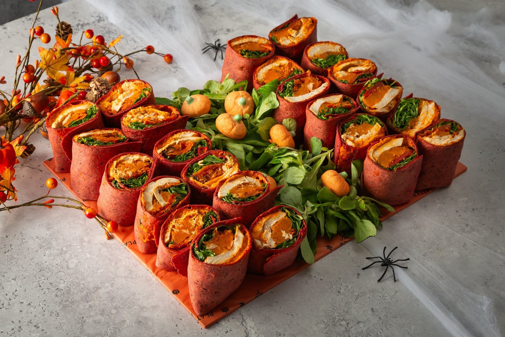 Halloween Spiced Chicken and Pumpkin Beetroot Wraps 