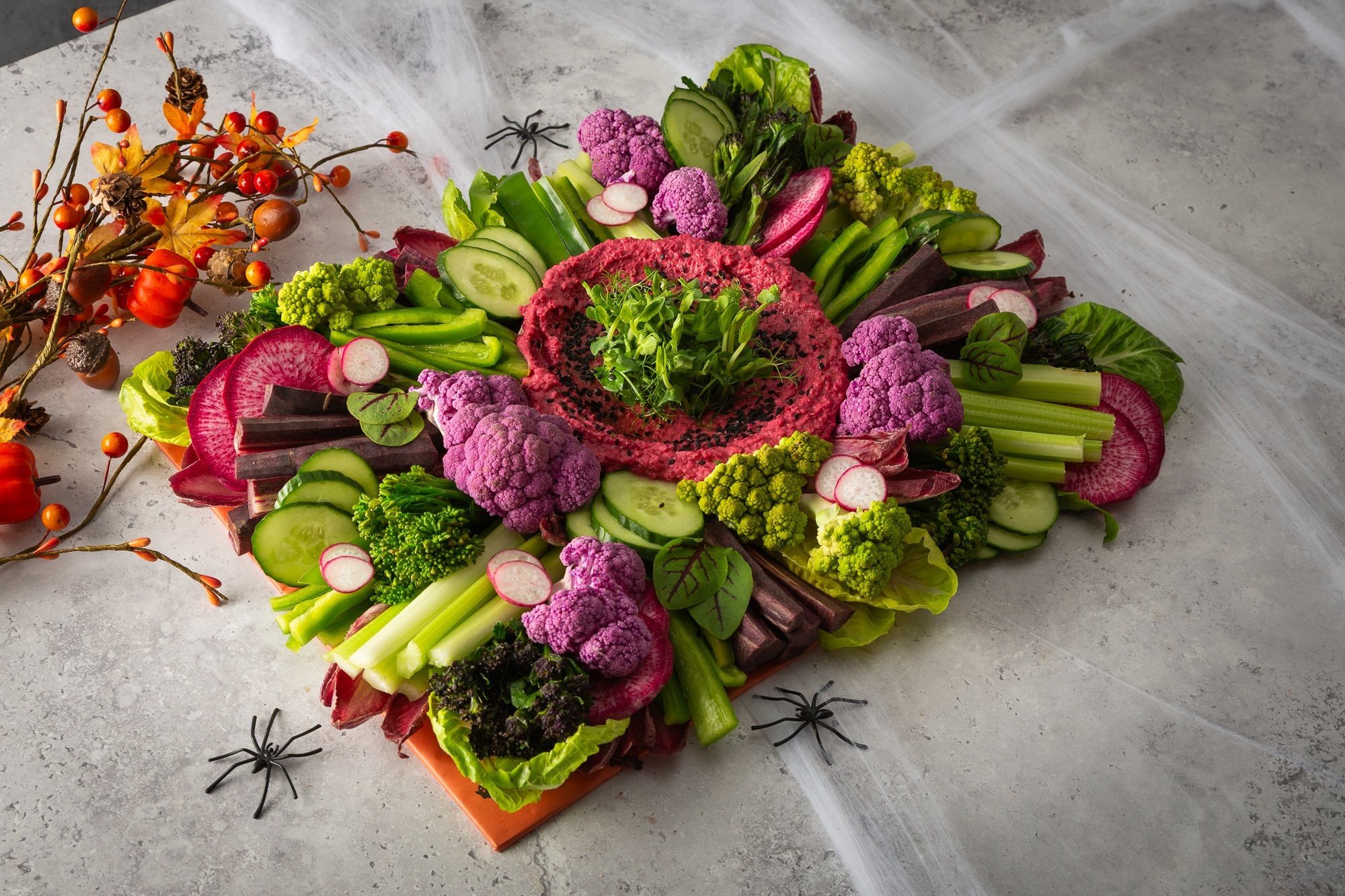 Halloween Crudités Platter with  Beetroot Hummus (V)