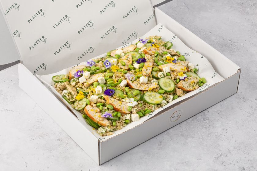 Chicken, Barley, Feta, Cucumber, Edamame, Dill, and Mint Salad Platter - Feeds 8