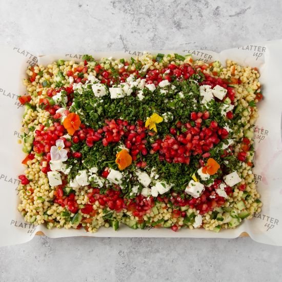 Tabbouleh Salad with Pearl Couscous, Fresh Herbs, Feta and Pomegranate 