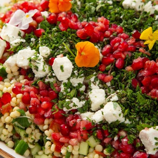 Tabbouleh Salad with Pearl Couscous, Fresh Herbs, Feta and Pomegranate 