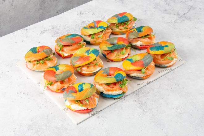 Rainbow Bagel Platter with Smoked Salmon and Cream Cheese - 12
