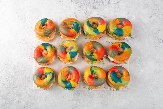 Rainbow Bagel Platter with Smoked Salmon and Cream Cheese - 12