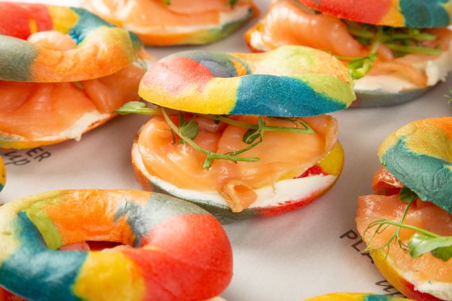 Rainbow Bagel Platter with Smoked Salmon and Cream Cheese - 12