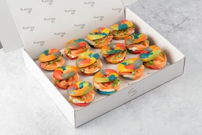 Rainbow Bagel Platter with Smoked Salmon and Cream Cheese - 12