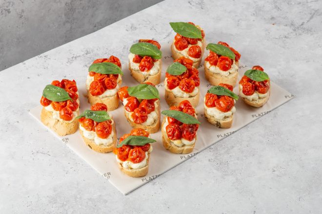 Olive Bread topped with Ricotta and Cherry Tomatoes - 12