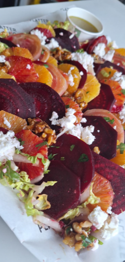 Beetroot Salad and Orange Salad with Rocket, Walnuts, Feta Cheese, Parsley and Vinaigrette Dressing