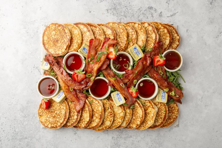 Pancake Platter with Bacon and Maple Syrup - 22 Pancakes