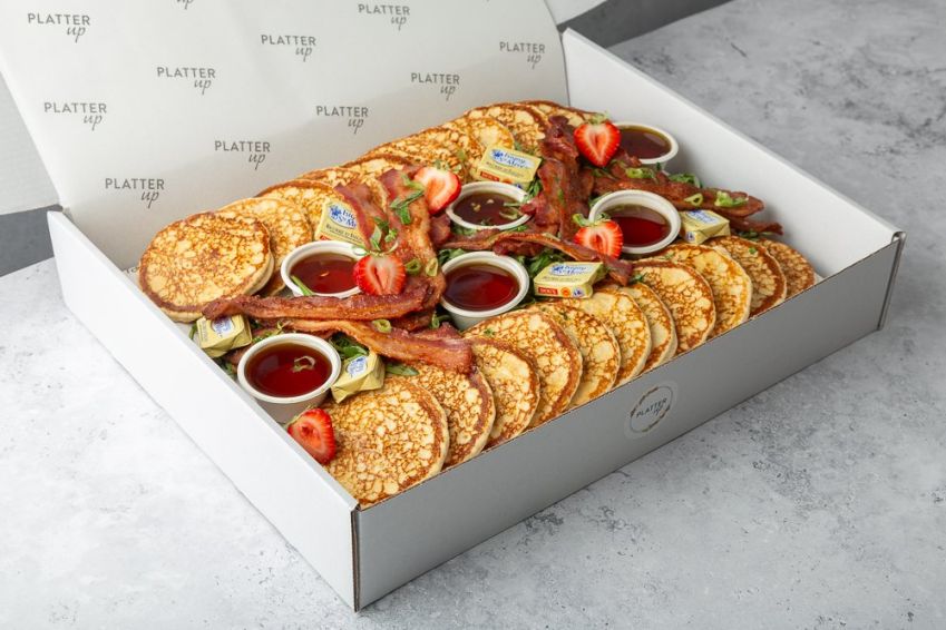 Pancake Platter with Bacon and Maple Syrup - 22 Pancakes