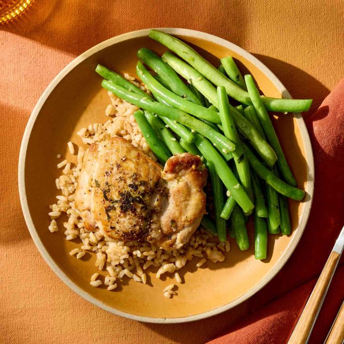 Rosemary garlic chicken with wild rice and green beans 