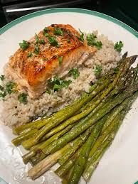 Lemon pepper salmon with wild rice and asparagus
