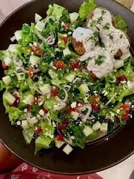 Greek salad with falafel vegan option