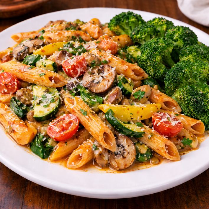 Vodka cream sauce with vegetables and broccoli