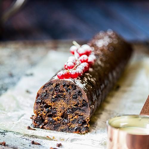 Christmas log pudding with brandy custard & double cream