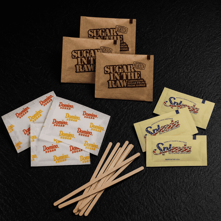Package of 10 brown and 10 white sugar, 20 wooden stick